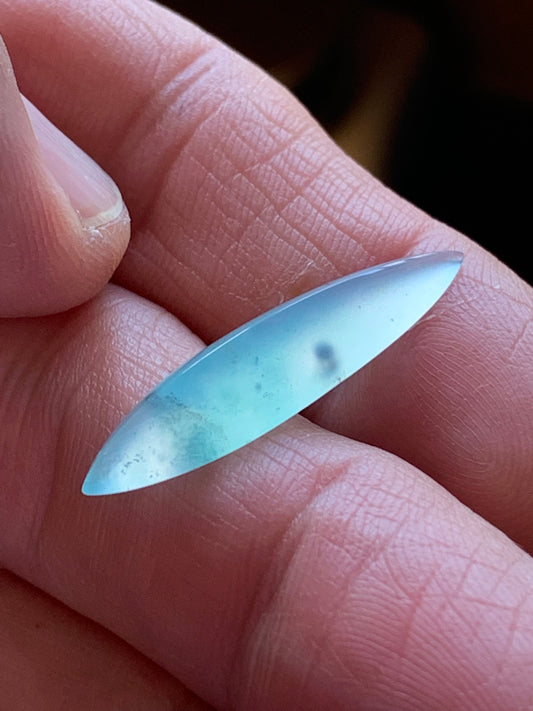 Aquaprase Chalcedony  6.43 ct Willow Leaf Cab  30.3 x 7.7 x 5.2