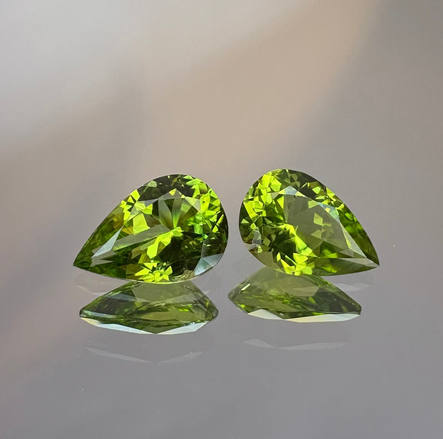 Peridot Pair 2.43 ctw Pear Shapes 9.0 x 6.0 mm