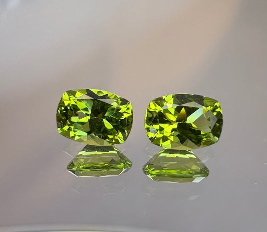 Peridot Pair   2.06 ctw  Cushion Cuts  7.1 x 5.1 mm