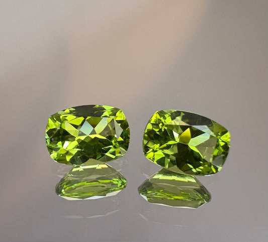 Peridot Pair   1.96 ctw  Cushion Cuts  7.0 x 5.0 mm