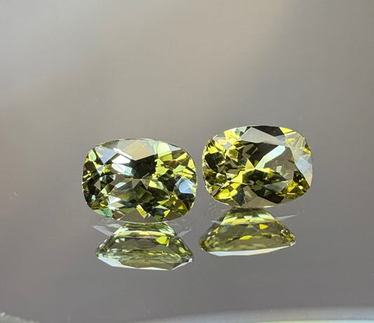 Chrysoberyl Pair   1.71 ctw  Cushion Cuts  6.6 x 4.8 mm