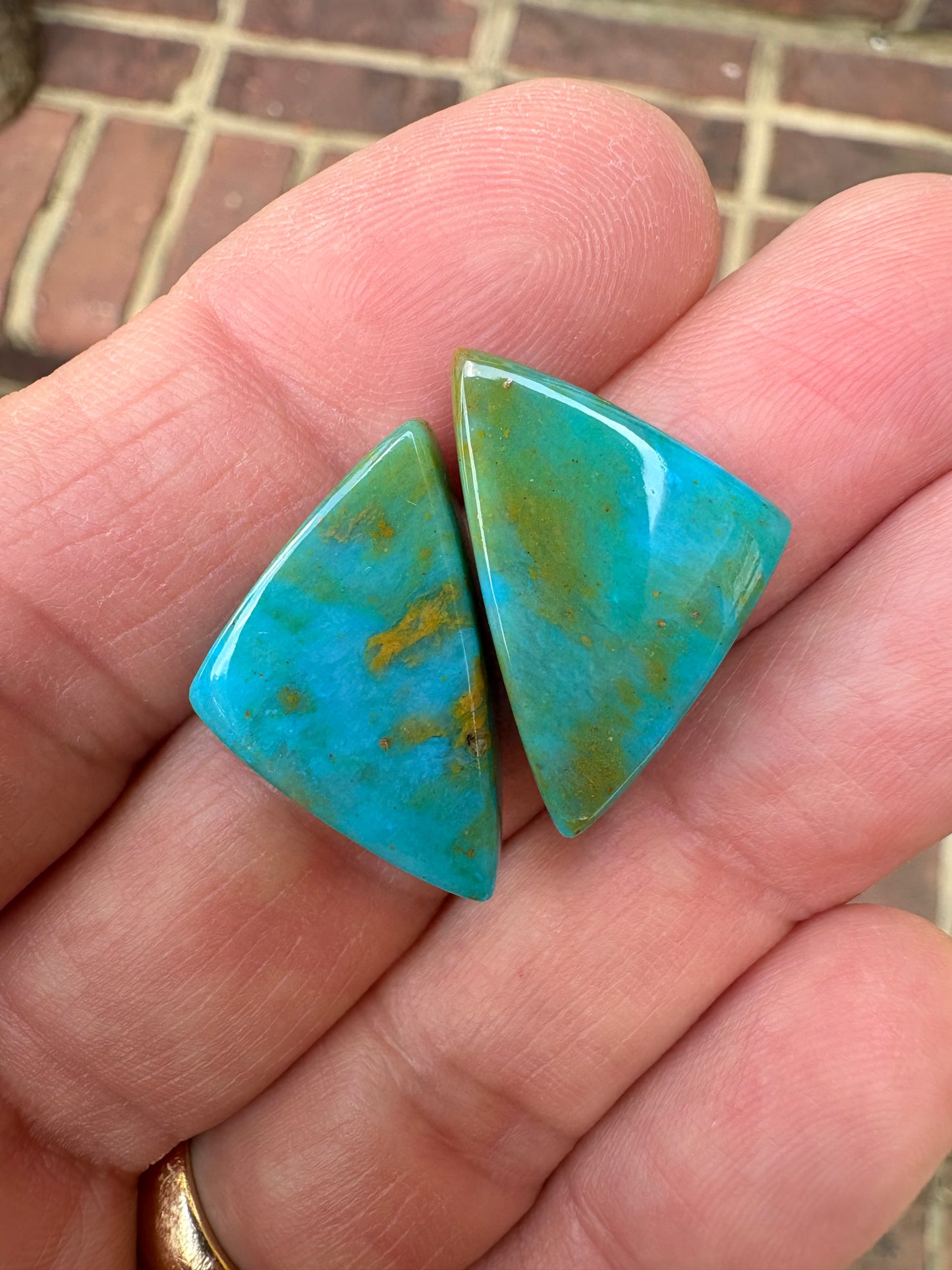 Peruvian Blue Opal Pair   27.97 ctw   Triangle Cabs  25.3 x 15.6 x 6.4