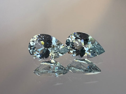 Aquamarine Pair   1.47 ctw  Pear Shapes  7.8 x 5.2 mm