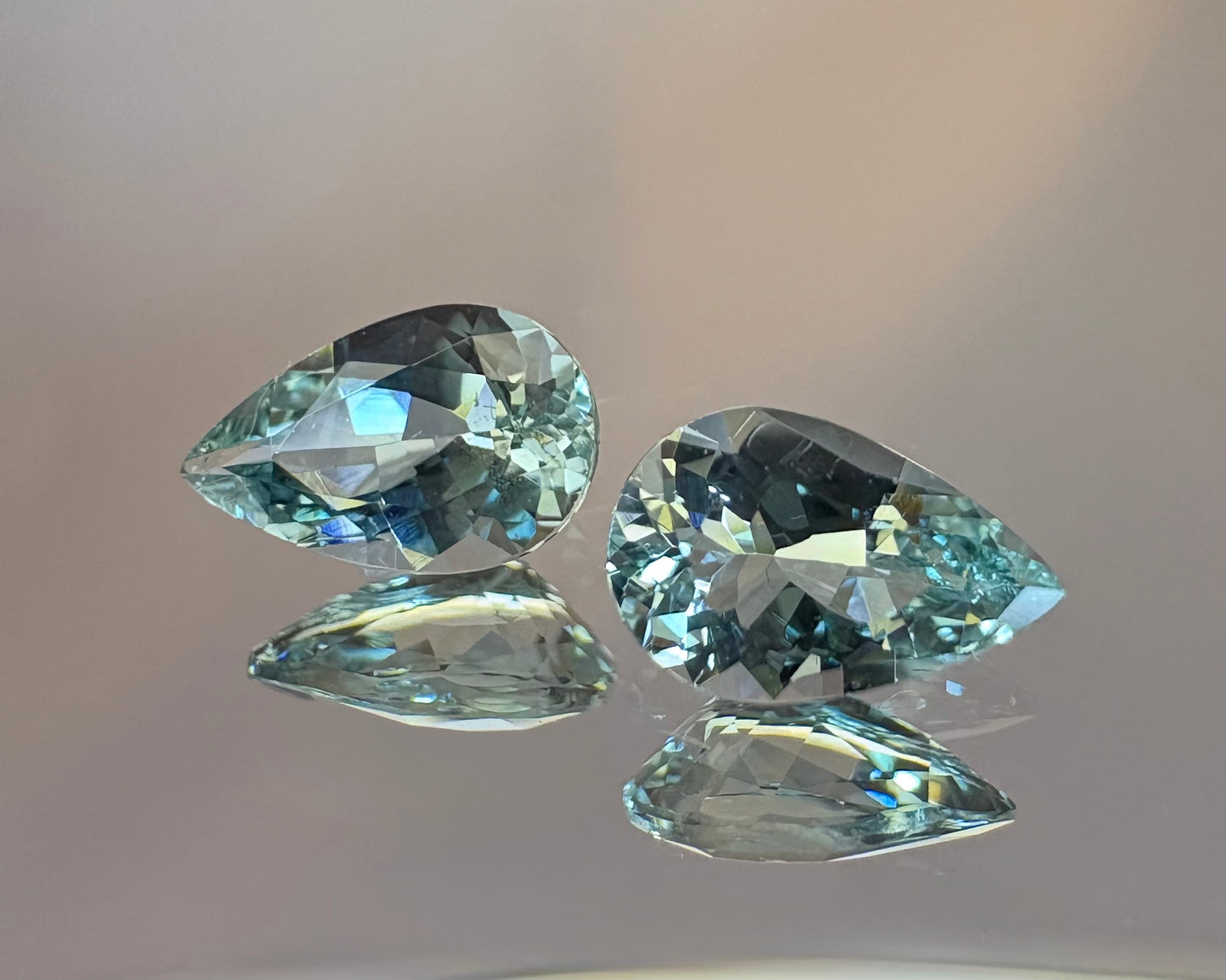Aquamarine Pair   1.07 ctw  Pear Shapes  7.3 x 4.6 mm