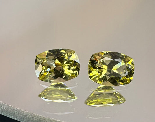 Chrysoberyl Pair   1.19 ctw  Cushion Cuts  6.0 x 4.1 mm