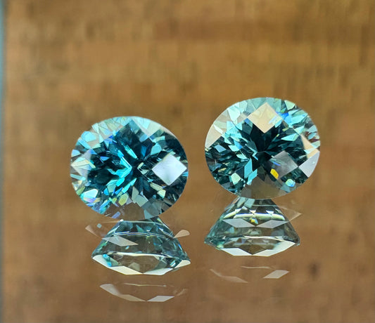 Blue Zircon Pair   3.96 ctw  Ovals  7.3 x 6.3 mm